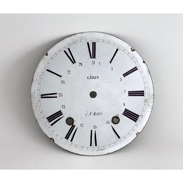 Antique French enamel clock face with beautiful graphics and patina.