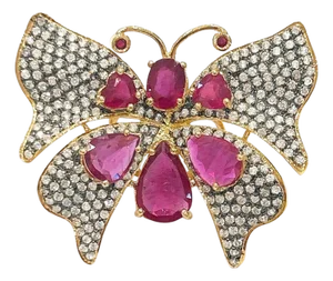 Bochic “Capri” Vintage Ruby & Topaz Butterfly Ring Set In 18K Gold & Silver