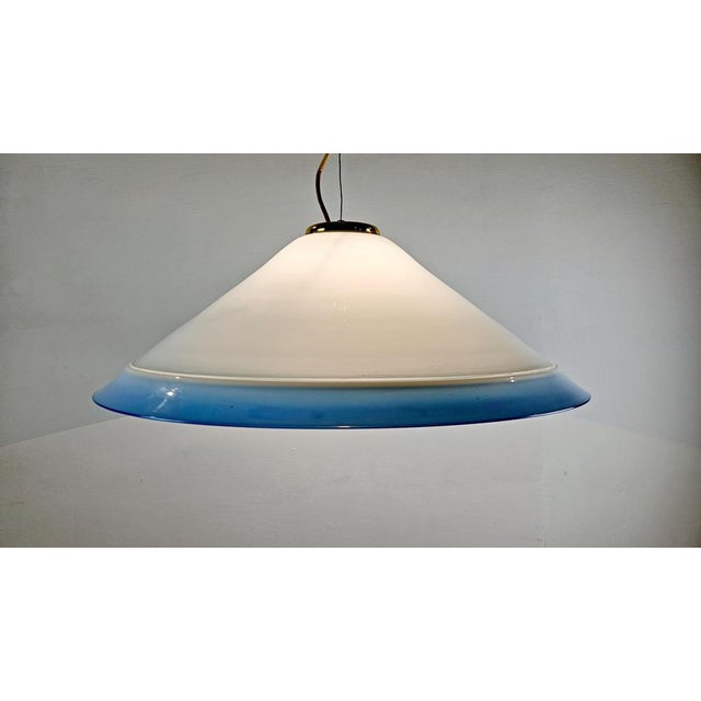 1970s Large White and Blue Murano Glass Pendant, 1970s For Sale - Image 5 of 11