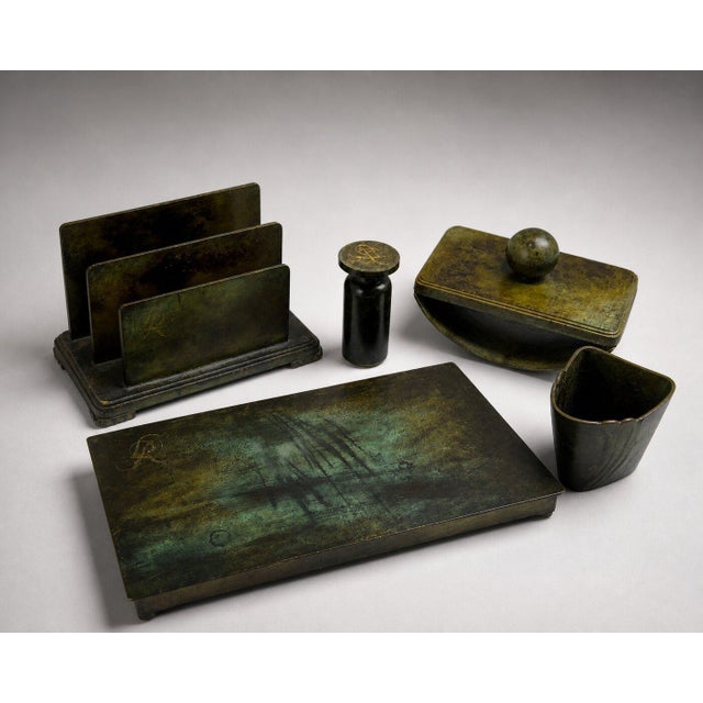 Swedish Grace Bronze Desk from GAB Guldmedsaktiebolaget, 1930s, Set of 5 For Sale - Image 4 of 9