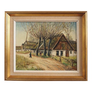 Scandinavian Artist, The Farm Under the Willows, 1960s, Oil on Canvas, Framed For Sale