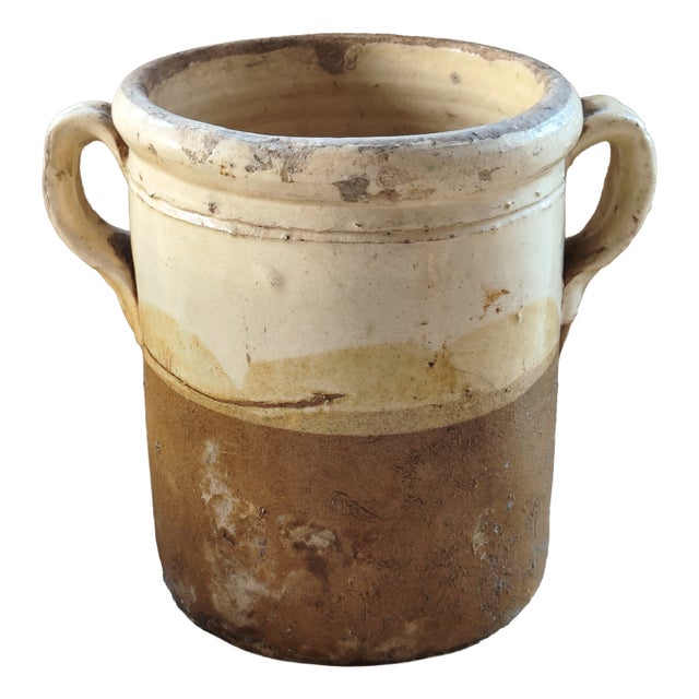 Vintage Italian Vase with Two Handles in Cream-Colored Glazed Terracotta For Sale
