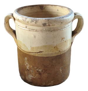 Vintage Italian Vase with Two Handles in Cream-Colored Glazed Terracotta