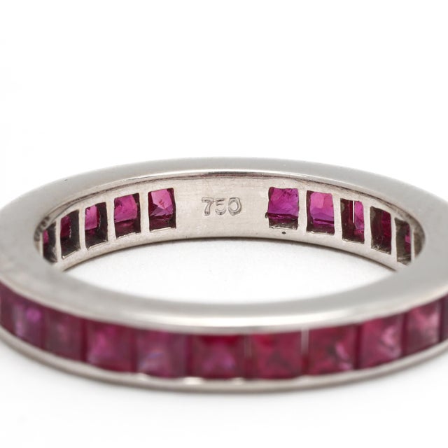 5.6ct Square Ruby Eternity Band Ring, 18k White Gold, Ring Size 6 For Sale In Greensboro - Image 6 of 7