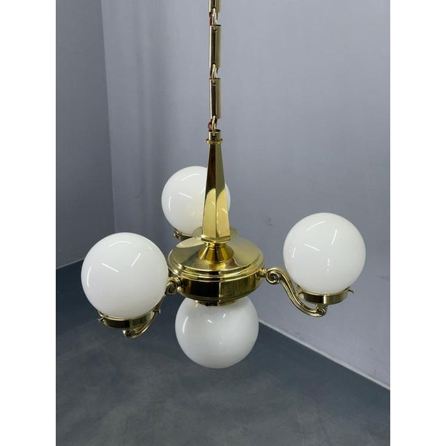 1930s Art Deco Pendant Light in Brass and Opaline Glass, 1930s For Sale - Image 5 of 13
