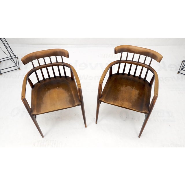 Wood Pair of Paul McCobb Solid Birch Round Back Barrel Shape Arm Chairs For Sale - Image 7 of 17