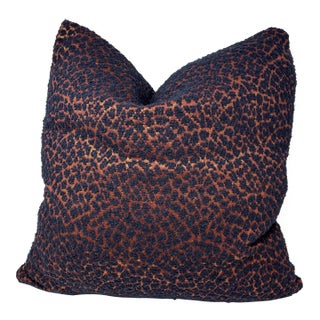 New Navy Blue and Copper Metallic Fabric Decorative Accent Throw Pillow Large For Sale