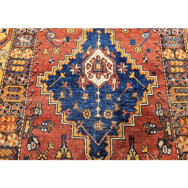 19th Century Handwoven Anatolian Village Area Rug, Wool, Red & Navy, 3' x 5' For Sale - Image 16 of 18