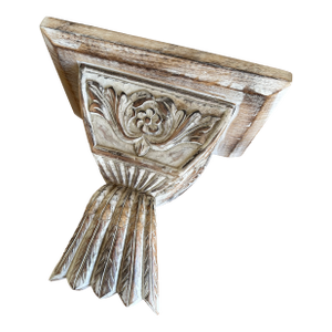 Vintage Handcarved Whitewashed Wood Corbel Wall Shelf