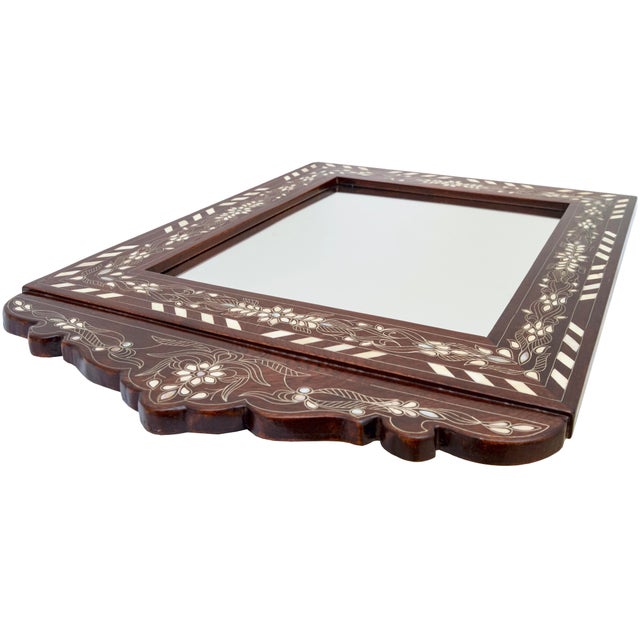 Vintage Handmade Floral-Patterned Mother-of-Pearl Inlaid Mirror For Sale - Image 4 of 8