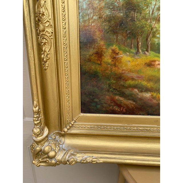 Mid-19th Century English Country Landscape Oil in Ornate Giltwood Frame For Sale - Image 9 of 15