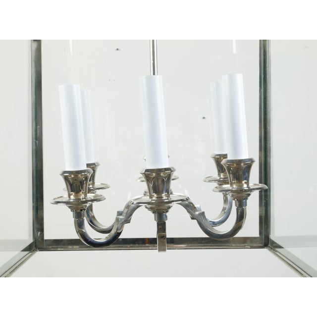Mid 20th Century French Nickel Lantern with Six Scrolling Arms and Glass Panels For Sale - Image 4 of 9