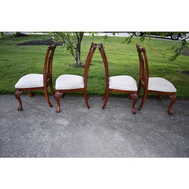 Brown Vtg. Set of Four Heavily Carved Chippendale Style Cherry Side Dining Chairs For Sale - Image 8 of 16