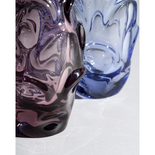 Glass Lilac and Blue Glass Vases attributed to Jan Beranek for Skrdlovice, 1960, Set of 2 For Sale - Image 7 of 18