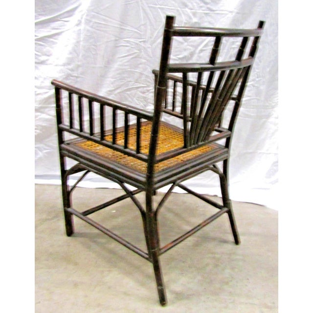 Wood 1950s Burnt Bamboo Cane Seat Dining Chairs- Set of 4 For Sale - Image 7 of 18