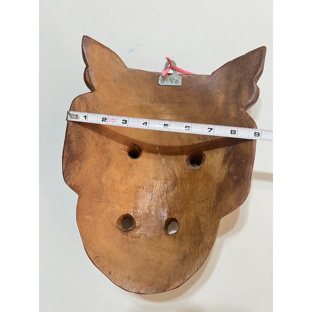 Mid 20th Century Thai Hand-Carved Wood Stylized Boar Folk Art Wall Mask For Sale - Image 9 of 12