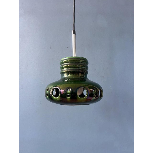Green Mid-Century Green Ceramic Pendant Light, West Germany For Sale - Image 8 of 12