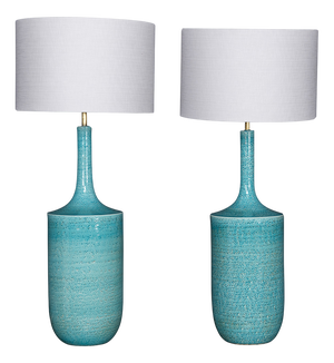 Vintage French Blue Ceramic Table Lamps, 1970, Set of 2