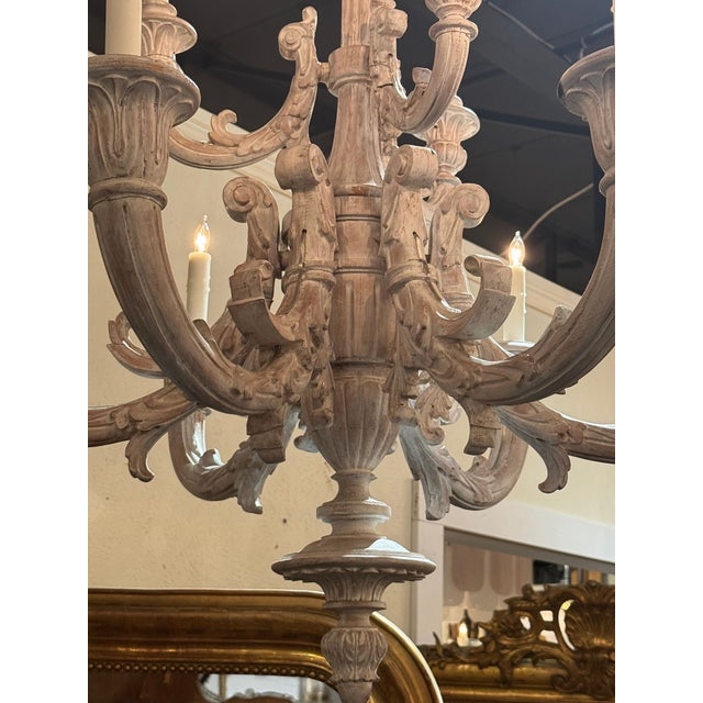 19th Century French Carved Whitewashed Chandelier For Sale - Image 4 of 6