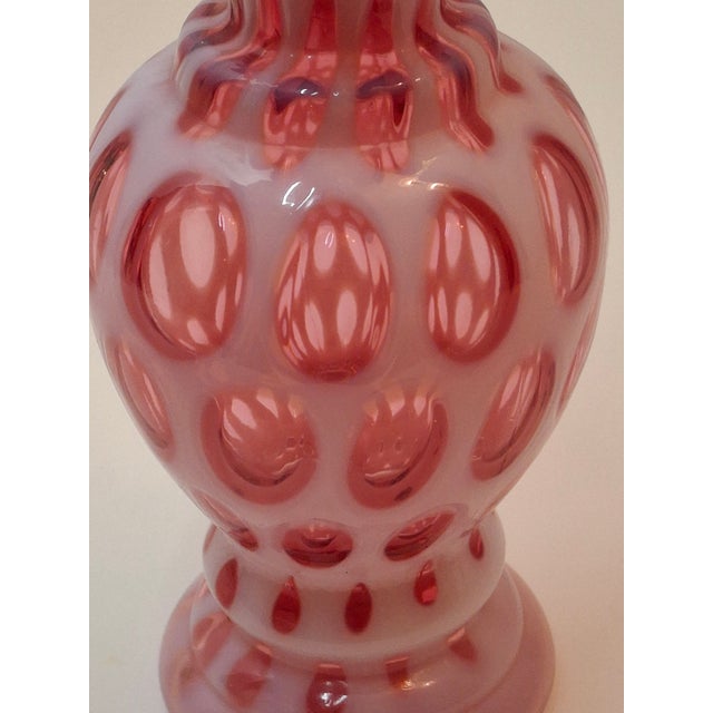 Victorian Cranberry Opalescent Coin Spot Vase Northwood Glass 6" Ruffled Rim Antique Eapg For Sale - Image 10 of 18