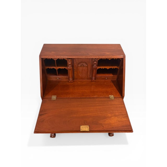 Early 20th Century Federal Revival Mahogany Drop Front Secretary Desk With Inlay For Sale - Image 4 of 17