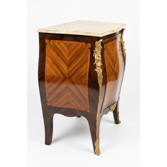 French 1960s Bombe Louis XV Style Marble Top Commode With Bronze Ormolu For Sale - Image 3 of 4