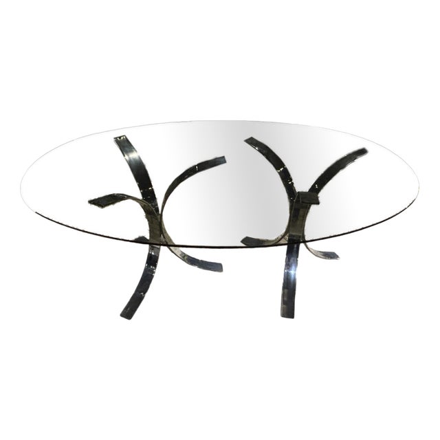 Vintage Oval Table in Chrome and Smoked Glass, 1970 For Sale