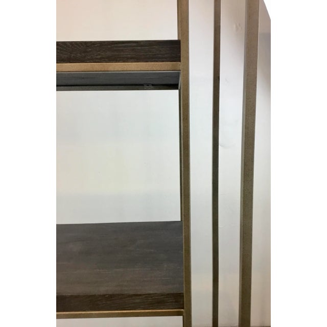 Modern Modern Soft Gray Oak and Champagne Silver Metal Etagere For Sale - Image 3 of 6