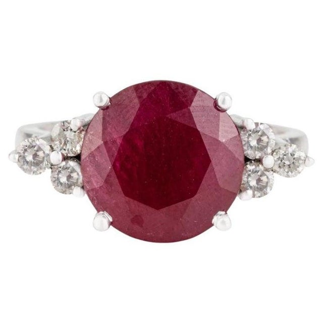 7.2 Carat Deep Red Round Cut Ruby Diamond Ring in Solid Sterling Silver - Size 6.5 For Sale - Image 9 of 12