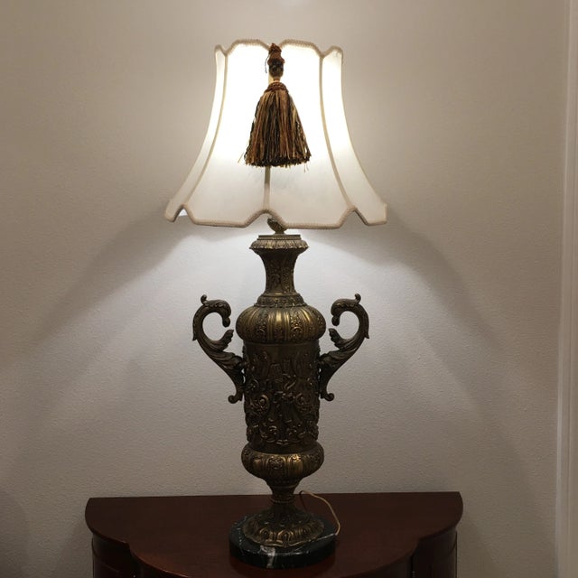 1990s Bronze Table Lamp on Marble Base For Sale - Image 6 of 10