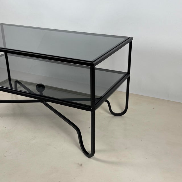 Black Smoked Glass 'Entretoise' 2-Tier Cocktail Table by Design Frères For Sale - Image 8 of 10