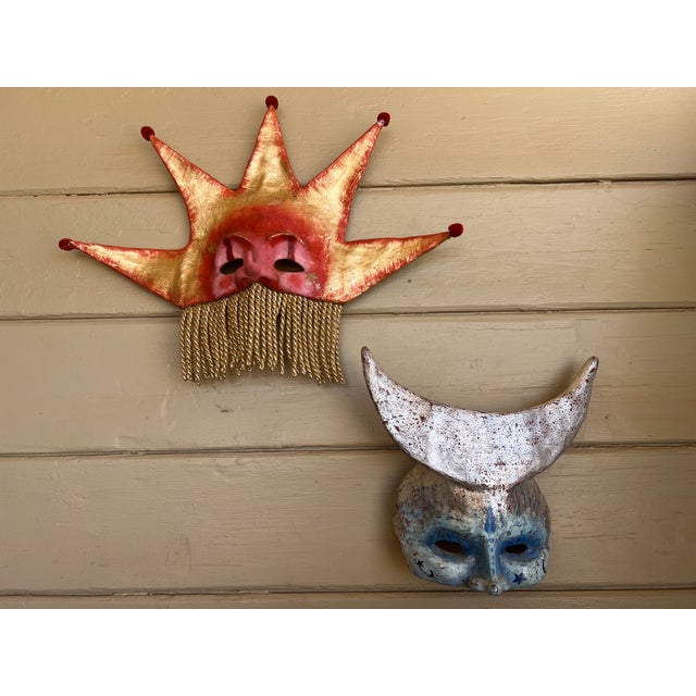 Handmade Gilded Venetian-Style Papier-Mache Celestial Masks, Representing the Sun (Sole) and the Moon (Luna) For Sale - Image 14 of 14