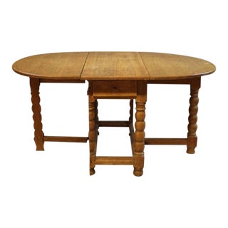 Early 1900s Pine Gateleg Table, With Turned Legs and Drawers For Sale