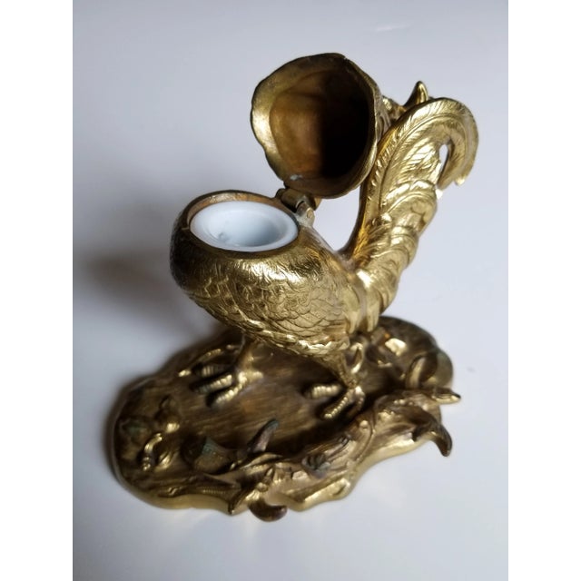 Antique Brass Rooster Inkwell For Sale In San Antonio - Image 6 of 9