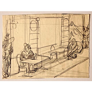 Gabriele Galantara, Lunch Alone, Early 20th Century, Ink and Pencil on Paper For Sale