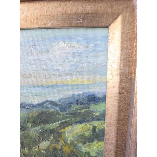 Sky Blue Late 20th Century Original Landscape Oil Painting in Ornate Carved Wood Frame, Impressionist Countryside Artwork, Cottage Wall Decor, Nature Art For Sale - Image 8 of 13