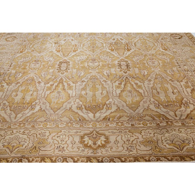 Late 19th Century Antique Indian Amritsar Beige, Brown, Gold Handmade Wool Rug For Sale - Image 5 of 8