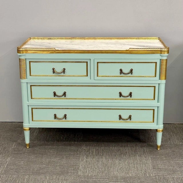 1960s Louis XVI Hollywood Regency Jansen Style Mint Green Commodes / Nightstands For Sale - Image 5 of 13