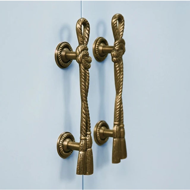 Matthew Izzo Home Grace Light Blue Four Door Buffet With Brass Tassel Door Pulls For Sale In New York - Image 6 of 8