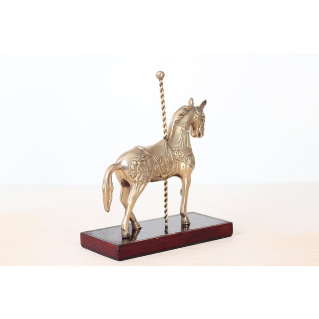 Mid-Century Brass Carousel Horse Figurine on Wood Base, Whimsical Home Decor For Sale In Lexington, KY - Image 6 of 17