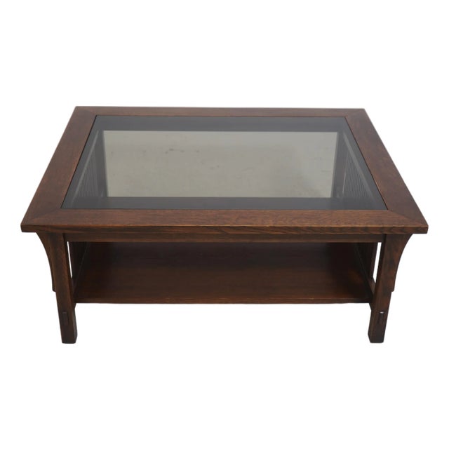 Stickley Mission Oak Glass Top Cocktail Coffee Table For Sale