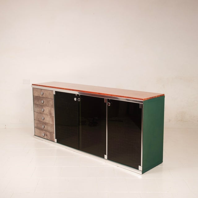 Hollywood Regency Marble and Leather Tucroma Sideboard by Guido Faleschini for i4 Mariani, 1970 For Sale - Image 3 of 18