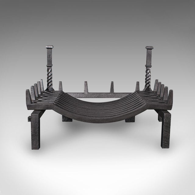 Antique Fireplace Set, English Cast Iron, Fire Basket, Andirons, Edwardian, 1910 For Sale - Image 4 of 10