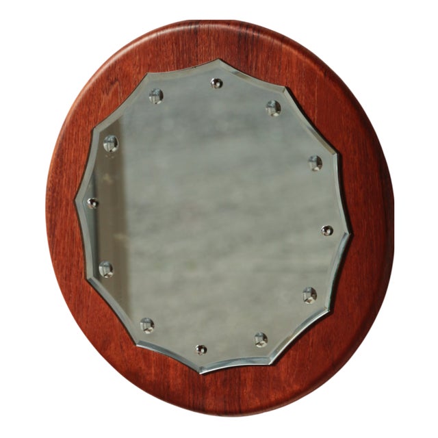 Vintage Round Teak Mirror, 1960s For Sale