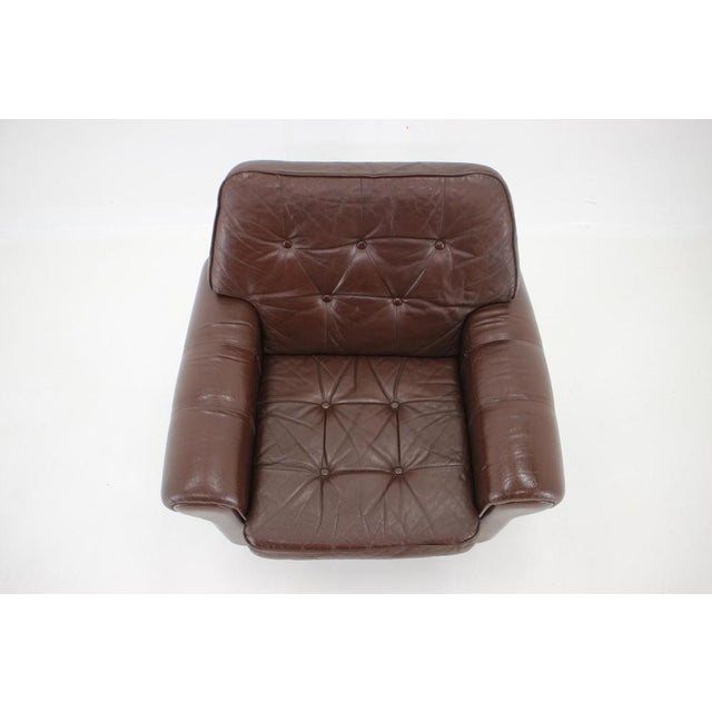 Danish Brown Leather Armchair, Denmark, 1970s For Sale - Image 4 of 18