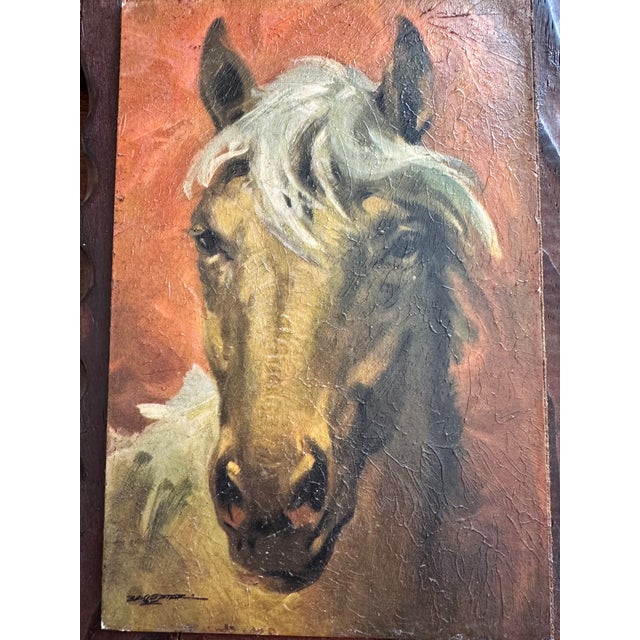 Vintage Signed Oil on Paper Over Board Horse Portraits - A Pair For Sale - Image 9 of 18