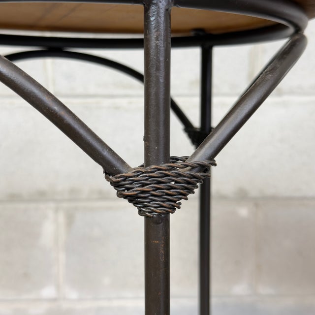 Wood Vintage High Stool in Metal, Leather and Rattan, 1970s For Sale - Image 7 of 11