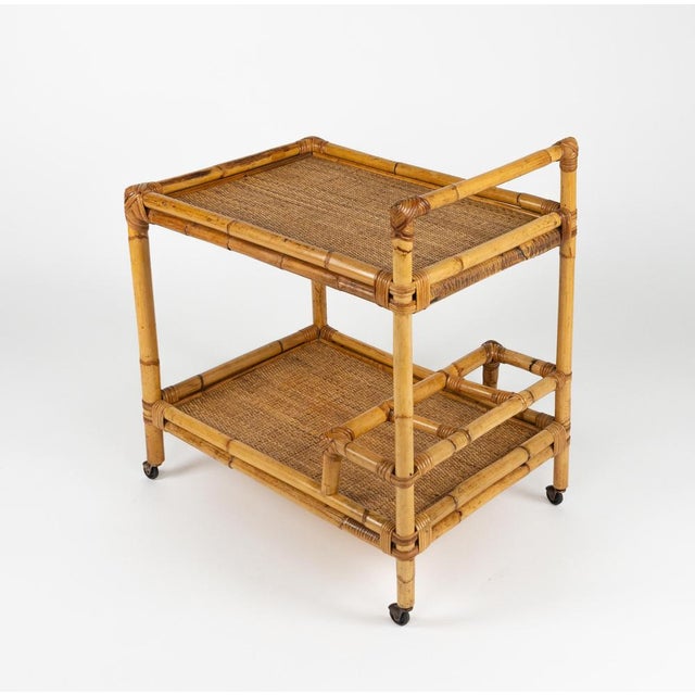 Mid-Century Modern Bamboo and Rattan Serving Bar Cart, Italy, 1960s For Sale - Image 14 of 17