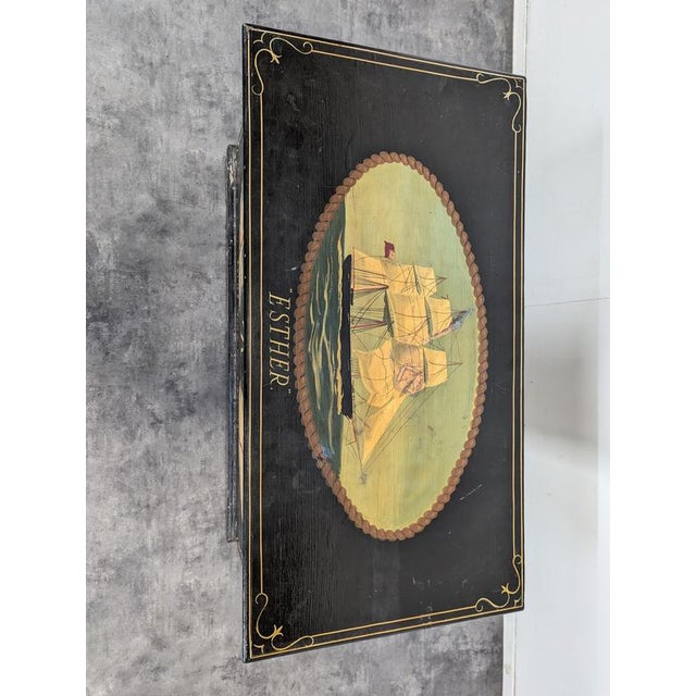 Hand-Painted English Marine Chest by Esther Ship For Sale - Image 5 of 8