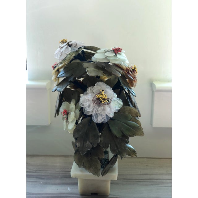 1960s 1960s Chinese Jade & Semi-Precious Stone Potted Bonsai in Bloom Table Sculpture For Sale - Image 5 of 10